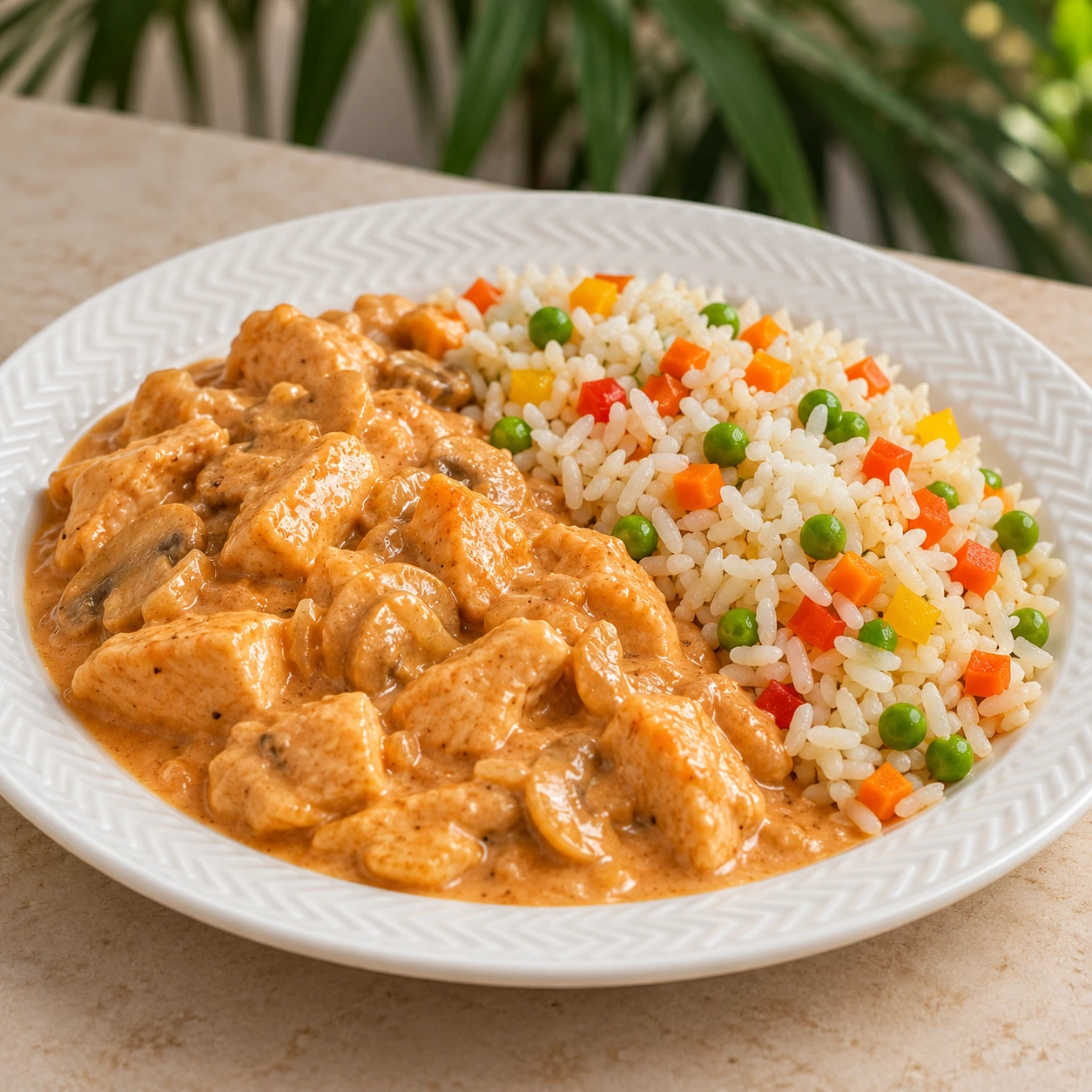 Estrogonofe de frango com arroz à grega — imagem ilustrativa