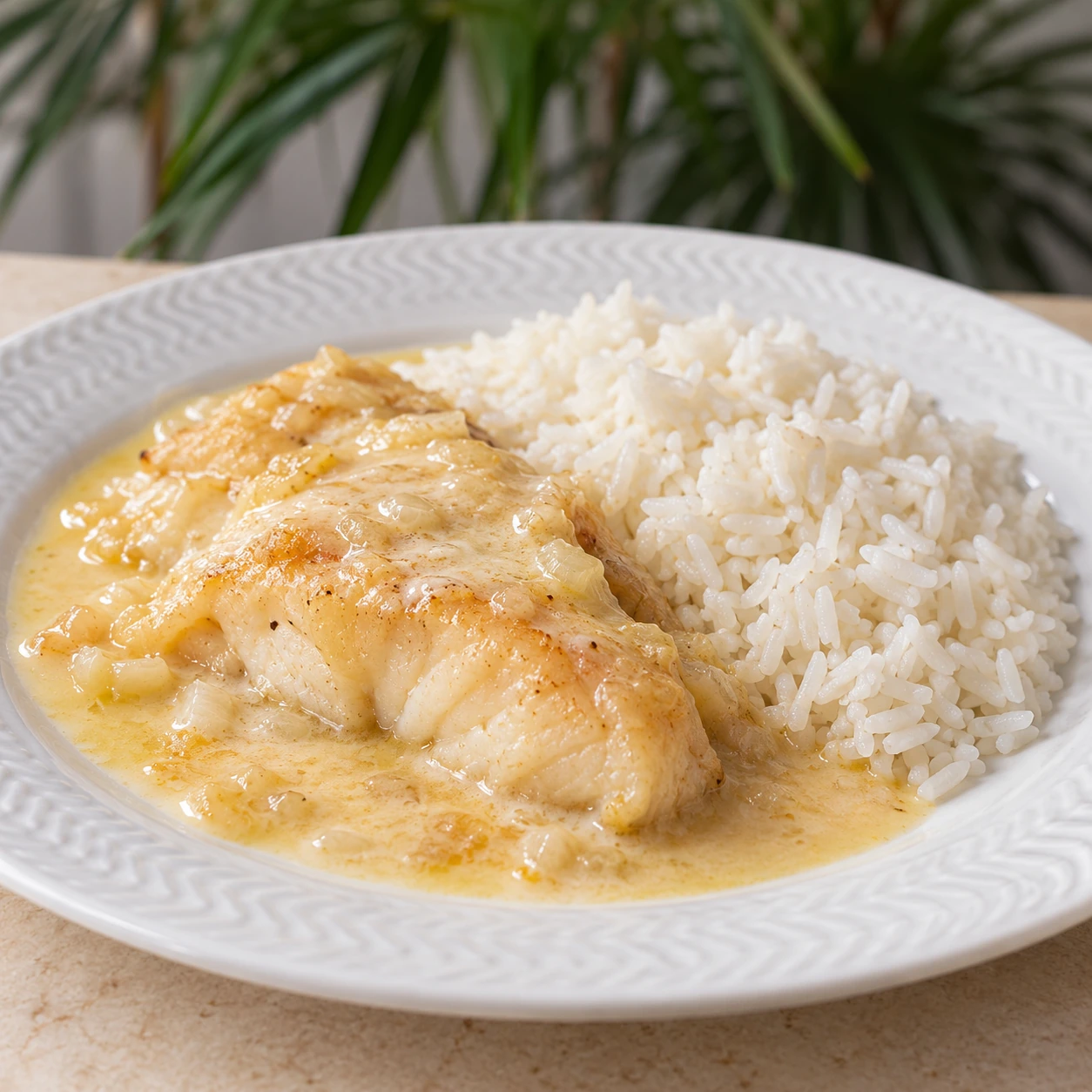 Peixe ao molho de coco com arroz branco — imagem ilustrativa